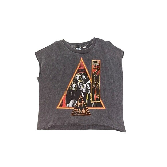 Junk Food Def Leppard Shirt Sweater‎ Cut Off Sleeves Distressed Concert Small - Picture 1 of 5